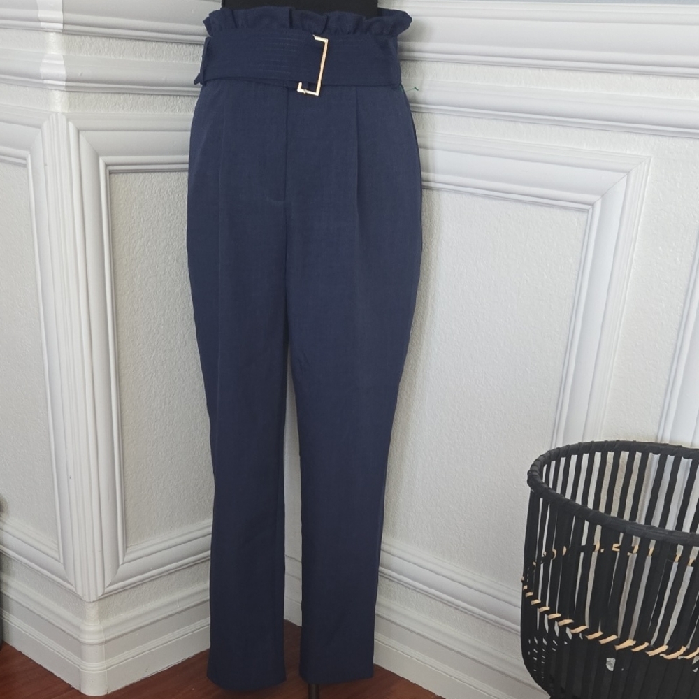 Jealous Tomato Navy Pleated High-Waisted Trousers